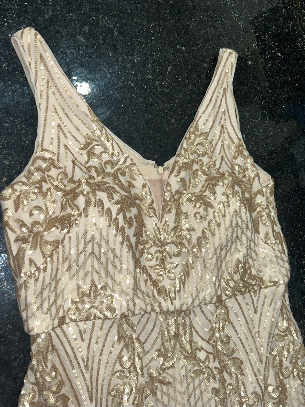R&M Richards Aurora Dreamscape Evening Gown Ivory & Gold Hand-Beaded W/ Cover 14 - Picture 5 of 11